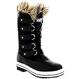 Womens Fur Cuff Lace Up Rubber Sole Tall Winter Snow Rain Shoe Boots - 9 - BLT40 YC0071