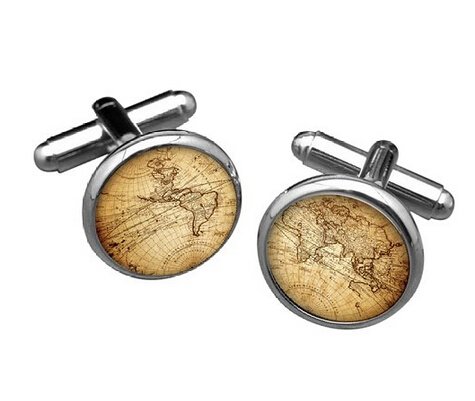 Vintage Silver world map men cufflinks