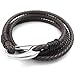 KONOV Mens Leather Stainless Steel Clasp Bracelet, Wrap Bangle, Brown Silver, 8