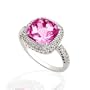 BEAUTIFUL CREATED PINK SAPPHIRE & GENUINE DIAMOND RING 14K