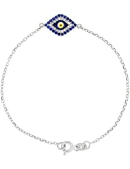 Sterling Silver Cubic Zirconia Evil Eye Charm Bracelet 6.75 inch