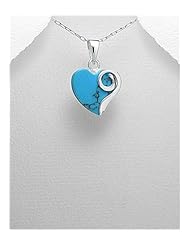 Heart Reconstructed stones Pendant Necklace In 92.5 Sterling Silver
