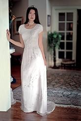 Modest Short Sleeves Beaded Sheath Chiffon/Silk Floral Print Wedding Dress  with a Brush/Sweep Train 