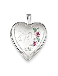 Sterling Silver 20mm Enameled Floral Mom Heart Locket