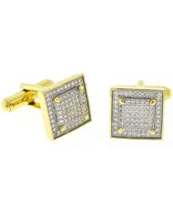 .925 Sterling Silver Gold Plated Micropave Cufflink
