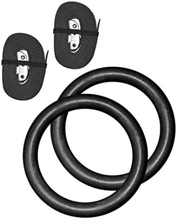 Ziyud Pair of Gymnastics Gym Rings Set of 2 Workout Exercise Hoops with Bands (Black)