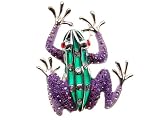 Cute Ruby Eyed Crystal Rhinestone Frog Prince Green Body Silver Feet Pin Broach