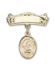 14K Gold Baby Badge with St. Francis Xavier Charm and Arched Polished Badge Pin