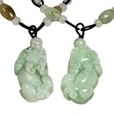 Natural Grade A Jadeite Jade Intricate Hand Carved Male and Female Pi Xiu Dragon Fortune and Prosperity Pendant Necklace Set