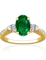 14K Yellow Gold Oval Cut Emerald Ring With Sidestones