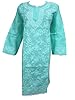 Indian Tunic Dress Turquoise Hand Embroidered Long Kurta Caftans (Chest: 46")