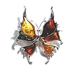 Multicolor Amber and Sterling Silver Gothic Butterfly Pin