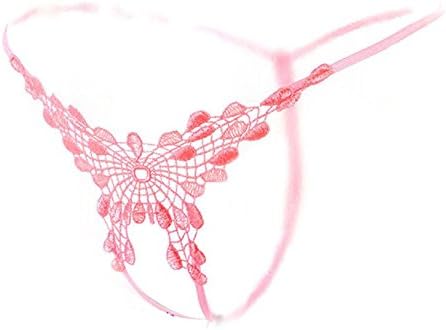 Cwqcf Women's Sexy Hollow Out Embroidered Open Crotch Thong (Pink)