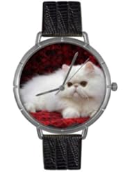 Persian Cat Black Leather And Silvertone Photo Watch