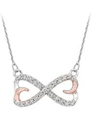 Infinity Diamond Double Heart Pendant with Chain in Two Tone Sterling Silver (1/5 cttw)