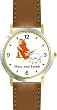 Mary Had A Little Lamb No.1 - from Mother Goose by Artist: Sylvia Long - WATCHBUDDY&reg; DELUXE TWO-TONE THEME WATCH - Arabic Numbers - Brown Leather Strap-Size-Large ( Men's Size or Jumbo Women's Size )
