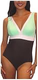 It Figures! Women's Plus Color Block Empire V-Neck Tank Swimsuit