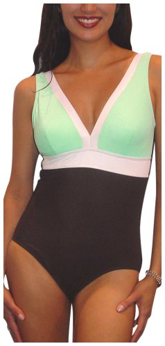 It Figures! Women's Plus Color Block Empire V-Neck Tank Swimsuit