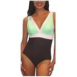 It Figures! Women's Plus Color Block Empire V-Neck Tank Swimsuit