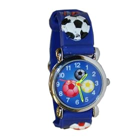 Childrens Analogue Watch Time Teaching - Blue Football, Age 3+