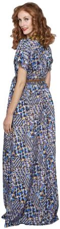 Imanimo Grace Belted Maternity Maxi Dress - Blue Print - X-Small