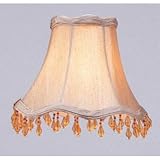 Scallop Silk Bell Chandelier Clip On Lamp Shades - Champagne with Amber Beads - B1484