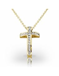 14KT Yellow Gold Unique Raised Channel Set Diamond Cross Pendant. 5/8 CTW
