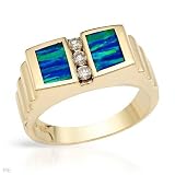 14K Yellow Gold Opal and 0.22 CTW Color J SI3 Diamond Men's Ring. Ring Size 10.5. Total Item weight 11.7 g.