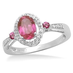 10k White Gold Oval and Round Created Ruby Diamond Ring (1 12 cttw, J-K Color,... by