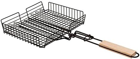 Grill Basket, Features a Grate with Locking Cover, Adjustable Ring, Long Handle for Convenient Use.