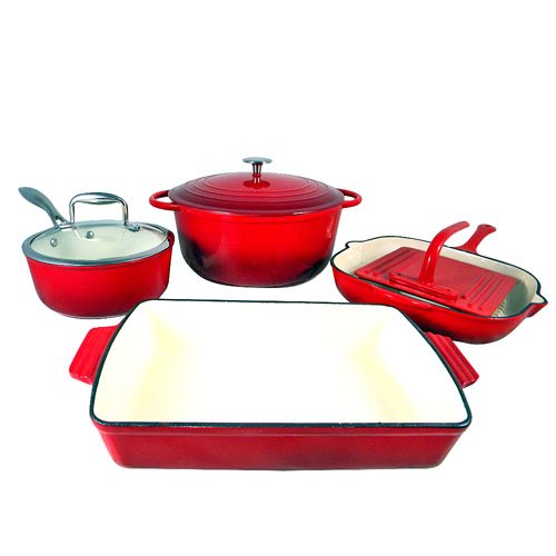 Le Chef 7Piece Enamel Cast Iron Red Cookware Set.on Sale! eBay