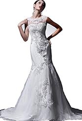Beaded Applique Lace Mermaid High-Neck Satin  Dress