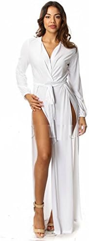 Long Sleeve Double Slit Maxi Dress (Small, White)