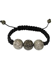 Sterling Silver Diamond Pave Beads Macrame Bracelet Handmade Jewelry