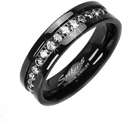 Solid Titanium Black IP ION White CZ Eternity Wedding Band Mens and Womens Ring (Sz 12)