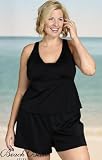 Beach Belle Black Plus Size V-Insert Shortini Swimsuit - Plus Size Swimwear Plus Size Swimsuits