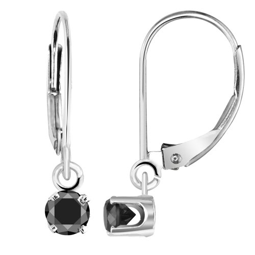 14k White Gold Black Diamond Dangle Lever Back Earrings (1/2 cttw)