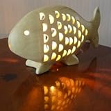 魚ランプ　25×7×15h  ｾﾗﾐﾂｸ製　ﾗｲﾄ付　257019