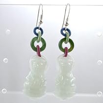 Jade Guanyin Goddess of Compassion Earrings, #9375