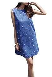 A-line Denim Sleeveless Bateau Neck  Dress