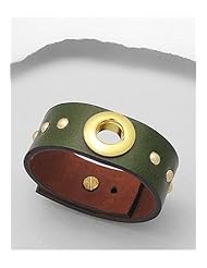 Olive Drab Leather Bracelet In White Base