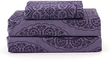 G&amp;ZZ Sheet Set,4-Piece Microfiber Modern Retro Stripe Floral Purple with 12" Pocket Depth , Queen