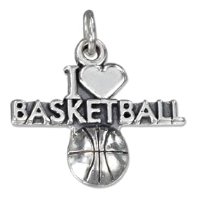 STERLING SILVER ANTIQUED "I HEART BASKETBALL" WITH BASKETBALL CHARM