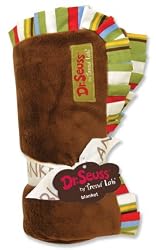 Receiving Blanket- Brown Velour W/Dr. Seuss Stripe Percale Ruffle Trim; 30" X 40"