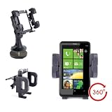 DURAGADGET Support Voiture 3 en 1 pour HTC Sensation, Sensation XL, Explorer, Rhyme, Sensation XE, Titan, Titan II, Radar, Evo 3D, ChaCha, Incredible S, Wildfire S, HD7, One, One E, One S, One X, One XL, One V, Desire C, Pico, HTC Windows Phone 8X et 8S - pour grille d'a�ration, pare-brise et tableau de bord + chargeur allume-cigare BONUSpar Duragadget