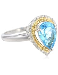 Sterling Silver with Yellow Gold Plated Swiss Blue Topaz and Diamond-Accented Ring, Size 7