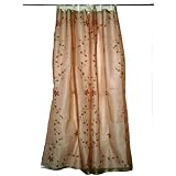 Gift for Mom-2 Organza Apricot Base with Red Bell Embroidered Sari Curtains Drapes Panelby Mogulinterior