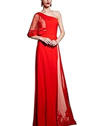 A-line Satin One Shoulder Short Sleeves Sequined Cocktail Floor Length Homecoming Dress/Pageant Dress/Prom Dress/Party Dress/Wedding Dress 