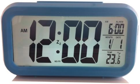 ANOKE Smart Alarm Clock / Date and Temperature Display, Mute, Repeating Snooze, Child Old people,Light-activated Sensor Light and -workdays alarm clock (With workdays alarm clock, Blue)