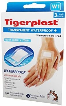 4 packs of Tigerplast Transparent waterproof. Waterproof, acrylic adhesive latex free, transparent film, absorbent pad, non-stick pad, 60 mm. x 70 mm. (3 dressings/ pack)